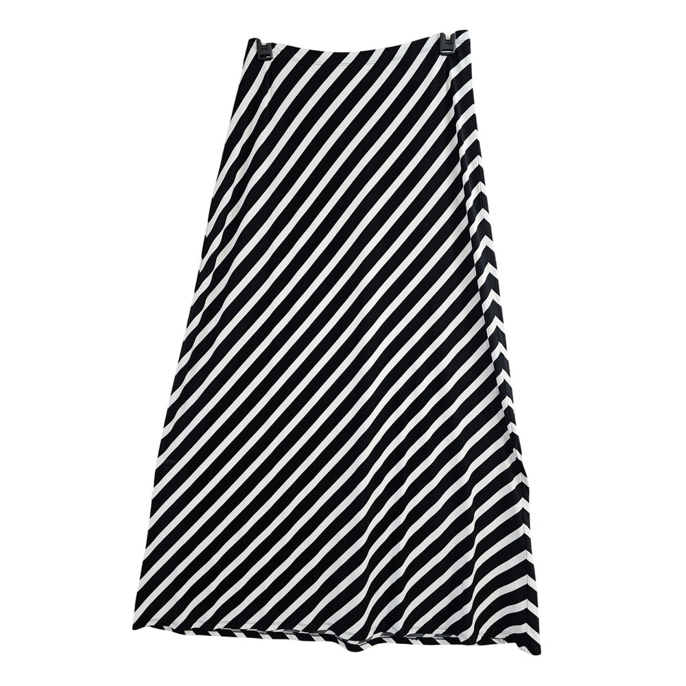 White House Black Market Maxi Skirt Womens L Black White Striped Knit A-Line EUC
